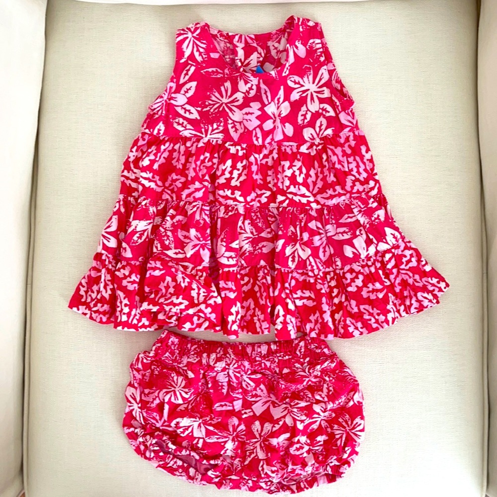 Blue Ginger Hawaiian Print Tiered Dress